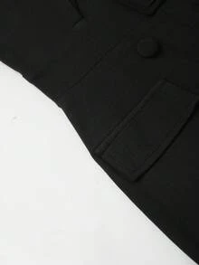 HOMEYEE 西裝領雙排釦翻蓋細節緊身連衣裙 - 黑色 - 查看 7