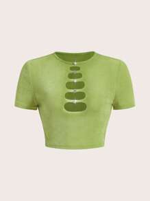 SHEIN ICON Áo thun nữ Cắt ra màu trơn Gợi cảm - Màu xanh chanh - Xem 1