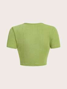 SHEIN ICON Áo thun nữ Cắt ra màu trơn Gợi cảm - Màu xanh chanh - Xem 2