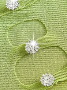 SHEIN ICON Áo thun nữ Cắt ra màu trơn Gợi cảm - Màu xanh chanh - Xem 4