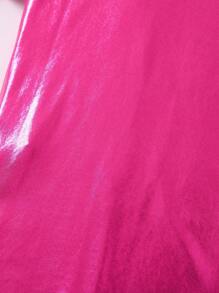 SHEIN Váy mùa hè màu hồng cô gái trẻ phong cách dễ thương và đơn giản với đường viền cổ tròn và tay áo thông thường - Màu Hồng Tươi - Xem 5