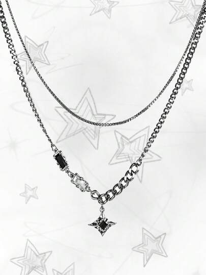 Grunge Punk 1pc Fashion Zinc Alloy Rhinestone Star Charm Layered Necklace For Women For Daily Decoration