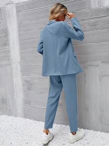 SHEIN LUNE Pantalones con blazer unicolor de doble botonadura - Neblina azul - Ver 2