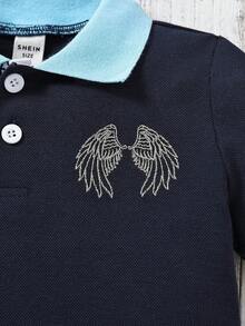 小男童翅膀印花拼接邊POLO衫和短褲