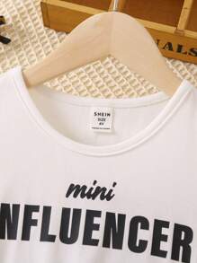 SHEIN 小女童格紋&字母圖案不對稱下擺腰帶假兩件連衣裙 - 彩色 - 查看 3