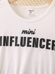 SHEIN 小女童格紋&字母圖案不對稱下擺腰帶假兩件連衣裙 - 彩色 - 查看 5