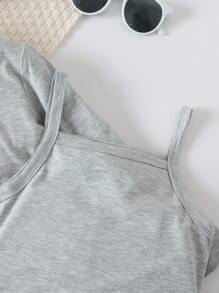 SHEIN 年輕女孩高低下擺T恤&褶邊吊帶連衣裙 - 淺灰色 - 查看 4