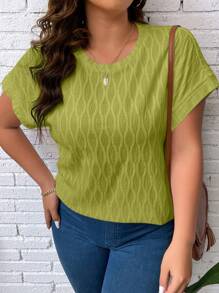 SHEIN LUNE Áo thun Plus size màu trơn Giải trí - màu xanh lá - Xem 4
