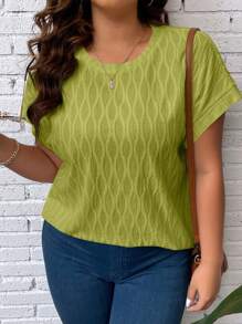 SHEIN LUNE Áo thun Plus size màu trơn Giải trí - màu xanh lá - Xem 5