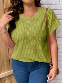 SHEIN LUNE Áo thun Plus size màu trơn Giải trí - màu xanh lá - Xem 6