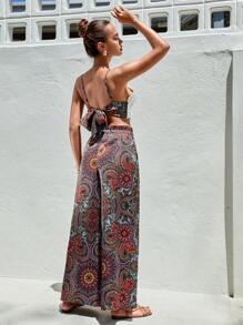 Soleia 提花蕾絲後背繫帶吊帶上衣和佩斯利印花長褲 - 彩色 - 查看 2