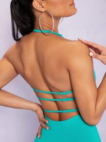 SHEIN BAE Solid Backless Halter Neck Bodycon Dress - Mint Blue - View 6