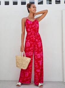 SHEIN VCAY Floral Print Cami Jumpsuit - Multicolor - View 4