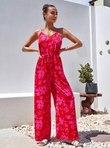 SHEIN VCAY Floral Print Cami Jumpsuit - Multicolor - View 5