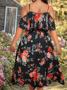 SHEIN Clasi Vestido con estampado floral de hombros descubiertos ribete con fruncido - Multicolor - Ver 2