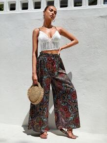 Soleia 提花蕾絲後背繫帶吊帶上衣和佩斯利印花長褲 - 彩色 - 查看 6