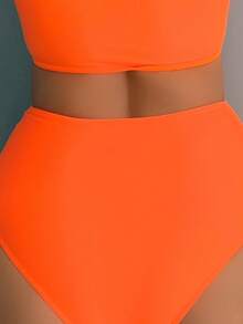 Đi biển mùa hè Phối ren lưng cao tương phản neon Viền Bikini Áo tắm - trái cam - Xem 2