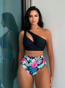 Swim Vcay Summer Beach Tropical Print Push Up Bikini Set - Multicolor - View 1