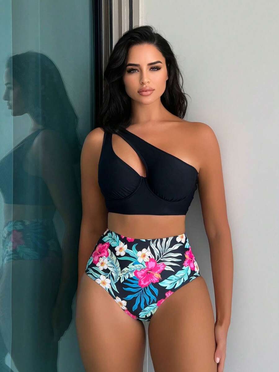 Swim Vcay Summer Beach Tropical Print Push Up Bikini Set - Multicolor - View 1