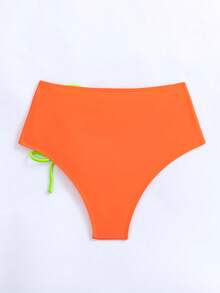 Đi biển mùa hè Phối ren lưng cao tương phản neon Viền Bikini Áo tắm - trái cam - Xem 5