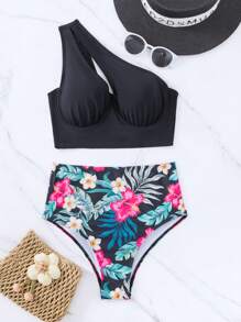 Swim Vcay Summer Beach Tropical Print Push Up Bikini Set - Multicolor - View 3