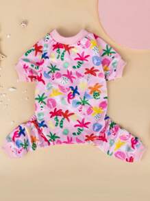 1入組椰子樹印花寵物睡衣，適用於狗和貓，四季皆宜 - 彩色 - 查看 2