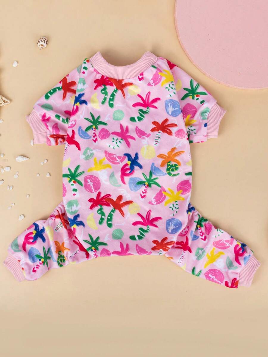 1入組椰子樹印花寵物睡衣，適用於狗和貓，四季皆宜