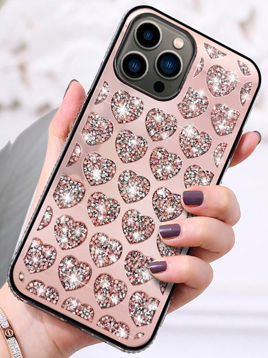 Rhinestone trang trí vỏ điện thoại trái tim - Hoa hồng vàng - Xem 1