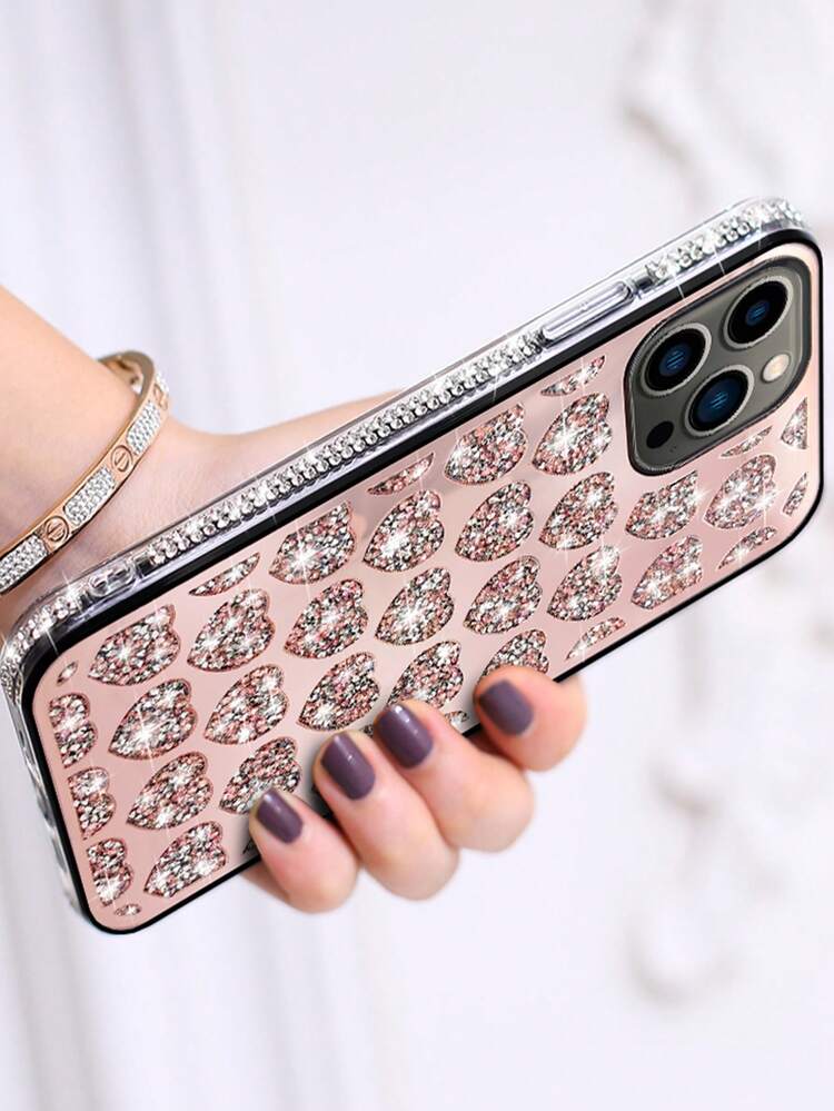 Rhinestone Decor Heart Phone Case - Rose Gold - View 4