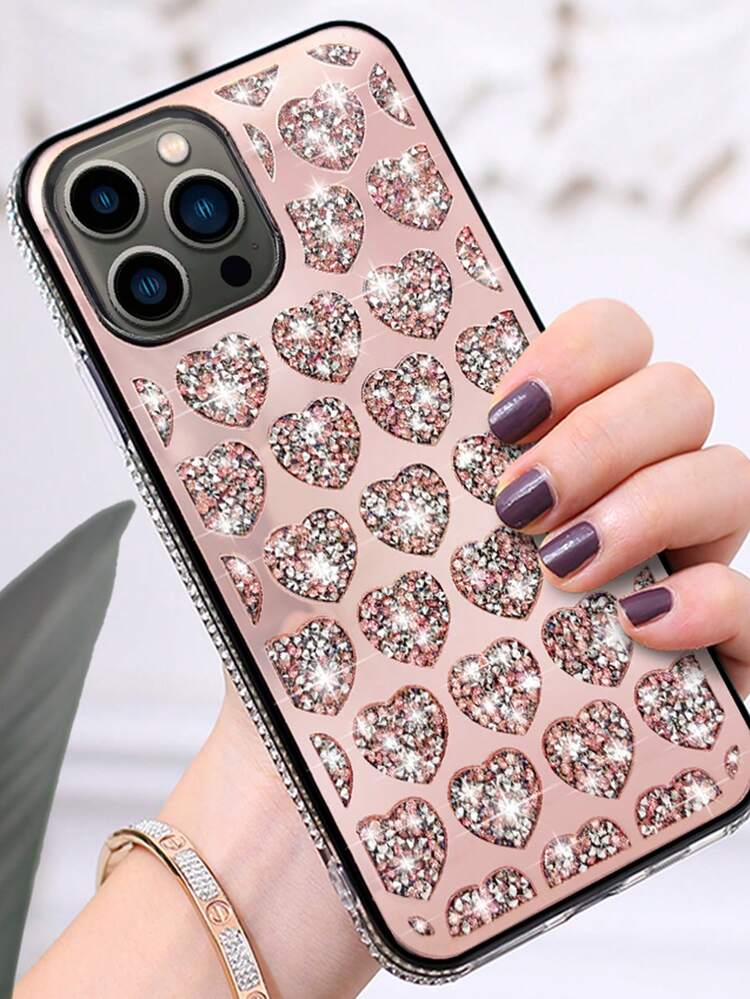 Rhinestone Decor Heart Phone Case - Rose Gold - View 5