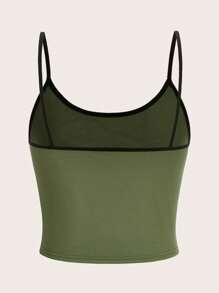 Eyes Graphic Contrast Binding Cami Top - Army Green - View 2