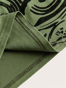Eyes Graphic Contrast Binding Cami Top - Army Green - View 3