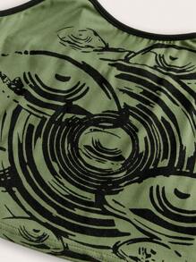 Eyes Graphic Contrast Binding Cami Top - Army Green - View 4