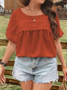 SHEIN LUNE 大碼圓點蝙蝠袖襯衫 - 紅木色 - 查看 1