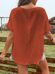 SHEIN LUNE 大碼圓點蝙蝠袖襯衫 - 紅木色 - 查看 2