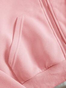 INAWLY Letter Graphic Zip Up Drawstring Thermal Lined Hoodie & Shorts - Baby Pink - View 6