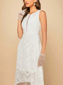 SHEIN Belle Váy cưới Bất đối xứng Tương phản Mesh Dây kéo màu trơn - trắng - Xem 6