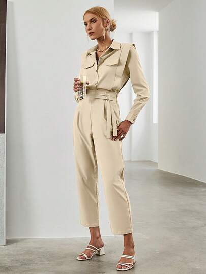 翻蓋細節襯衫和腰帶長褲