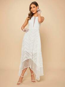 SHEIN Belle Váy cưới Bất đối xứng Tương phản Mesh Dây kéo màu trơn - trắng - Xem 4