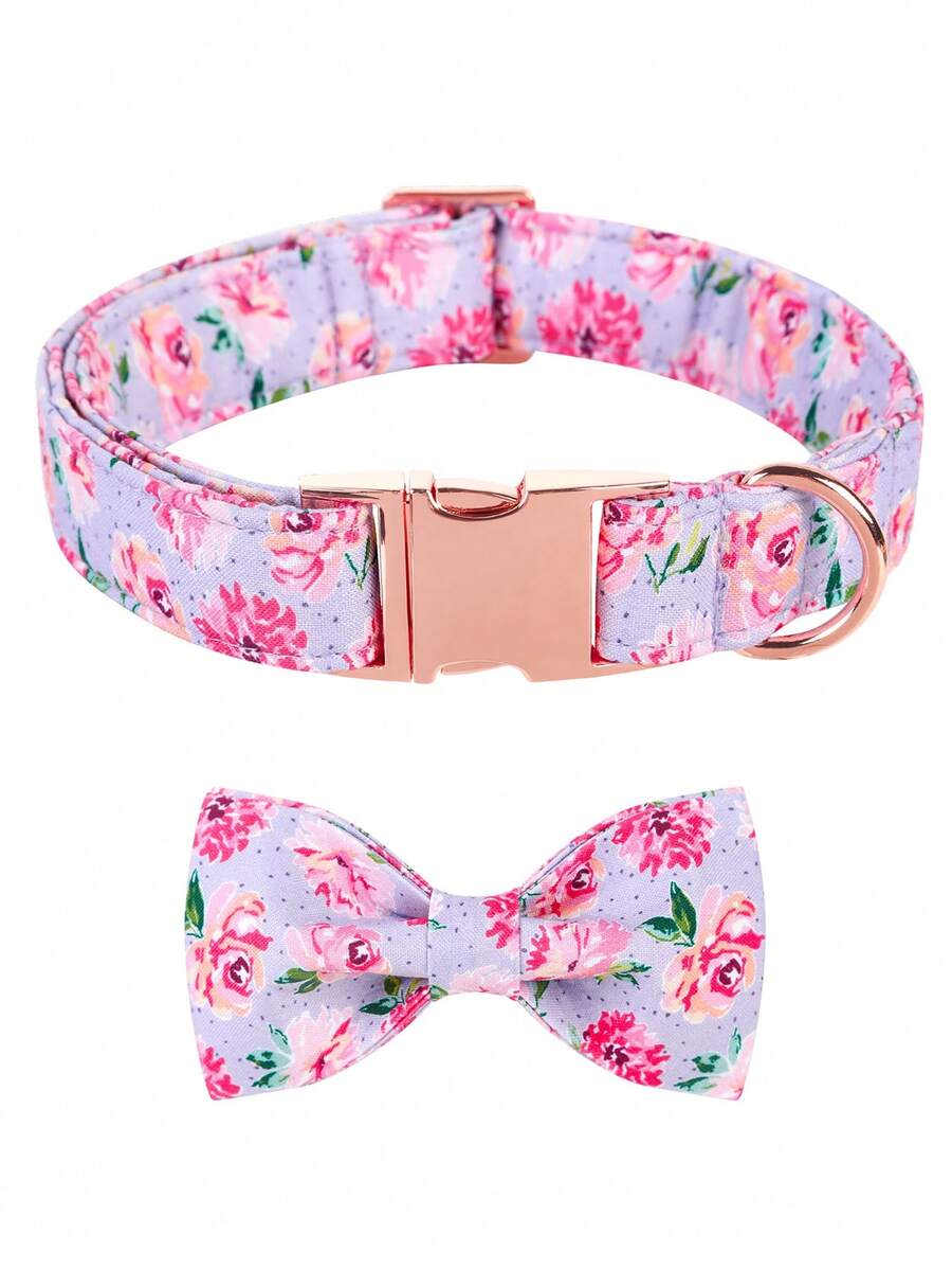 2 bộ vòng cổ & nơ in hoa cho thú cưng - Màu tím - Xem 1