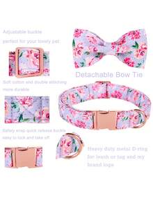 2 bộ vòng cổ & nơ in hoa cho thú cưng - Màu tím - Xem 2