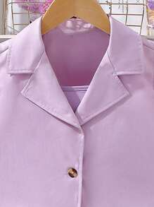 女孩西裝領夾克背心和網紗覆蓋吊帶洋裝 - 紫色 - 查看 4