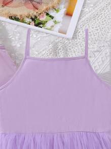 女孩西裝領夾克背心和網紗覆蓋吊帶洋裝 - 紫色 - 查看 5