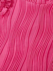 SHEIN 少女休闲粉色纹理荷叶袖衬衫 - 玫紅色 - 查看 6