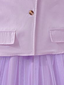 女孩西裝領夾克背心和網紗覆蓋吊帶洋裝 - 紫色 - 查看 6