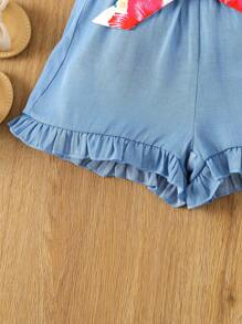 Toddler Girls Floral Print Flutter Sleeve Top & Ruffle Hem Shorts Set - Multicolor - View 5