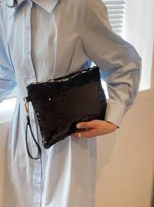 閃爍亮晶晶的閃光,閃閃發光的優雅,精緻的亮片裝飾手拿包,迷人的黑色時尚迷你手袋,星星女性,淑女,情人禮服,派對,新娘包,婚禮晚宴袋,派對女孩晚宴包,女人,女性,完美的派對,婚禮,舞會,晚宴,最好的禮物給女人 - 黑色 - 查看 3