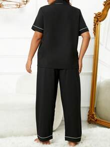 Plus Contrast Piping PJ Set / Pajama Set - Black - View 2