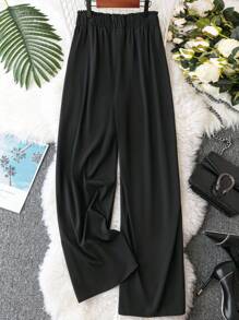 SHEIN LUNE Plus Chain Detail Wide Leg Trousers - Black - View 2