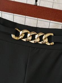 SHEIN LUNE Plus Chain Detail Wide Leg Trousers - Black - View 4